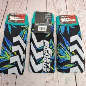 3 Pair Universal Studios Fast & Furious Crew Socks One Size All Over Graphics